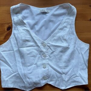 Hollister White Women's Button-Up Top with Logo Tag